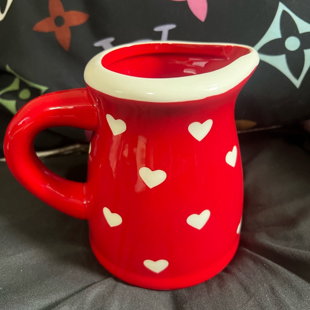 Red Heart Patterned Ceramic Pitcher